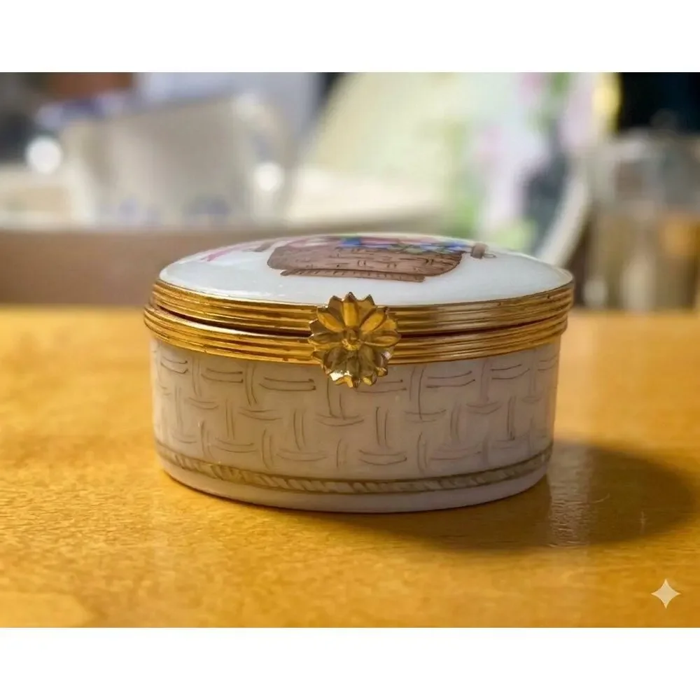 Vintage Limoges France Hand-Painted Porcelain Trinket Box for Asprey London